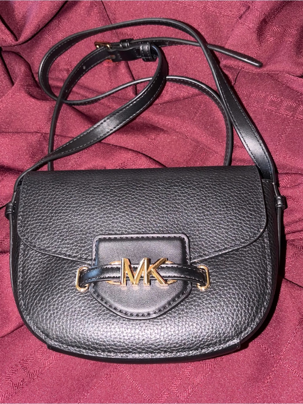 Michael Kors Black Pebbled Leather Crossbody Saddle Bag NEVER WORN